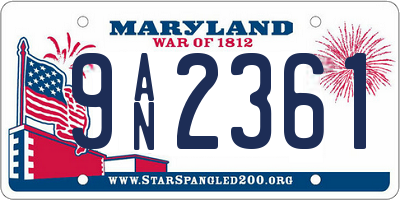 MD license plate 9AN2361