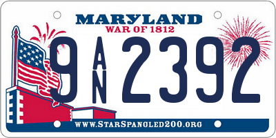 MD license plate 9AN2392