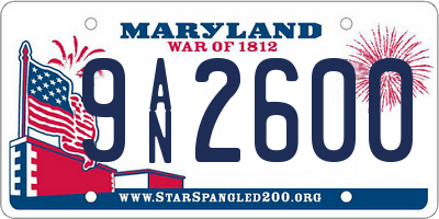 MD license plate 9AN2600