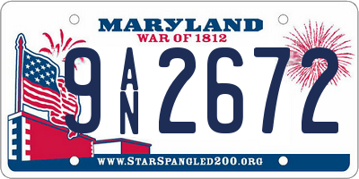 MD license plate 9AN2672