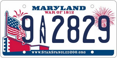 MD license plate 9AN2829