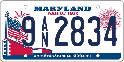MD license plate 9AN2834