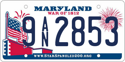 MD license plate 9AN2853