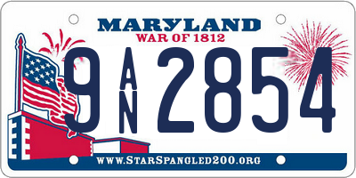 MD license plate 9AN2854