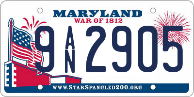 MD license plate 9AN2905