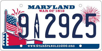 MD license plate 9AN2925