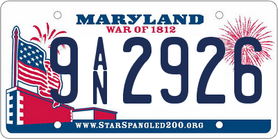 MD license plate 9AN2926