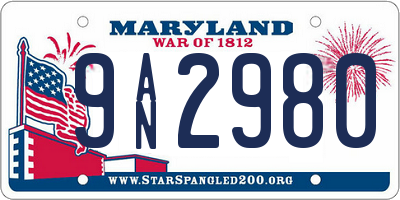 MD license plate 9AN2980