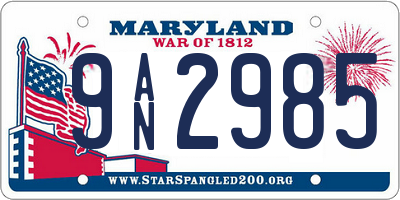 MD license plate 9AN2985