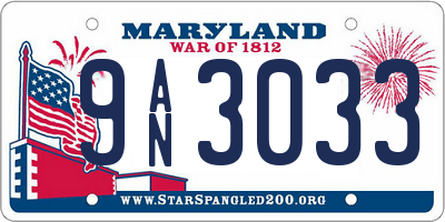 MD license plate 9AN3033