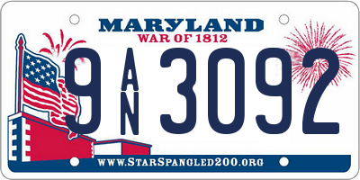 MD license plate 9AN3092