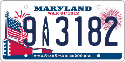 MD license plate 9AN3182