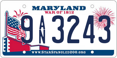 MD license plate 9AN3243