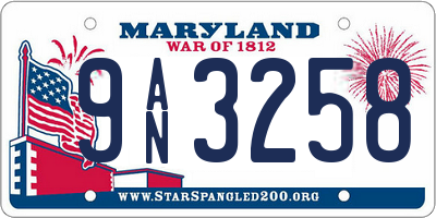 MD license plate 9AN3258