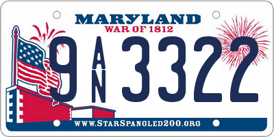 MD license plate 9AN3322