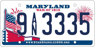 MD license plate 9AN3335