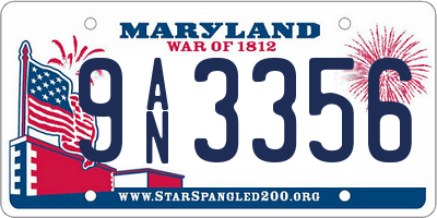 MD license plate 9AN3356