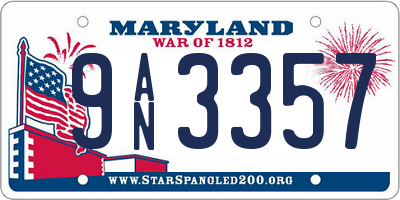 MD license plate 9AN3357