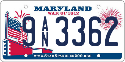 MD license plate 9AN3362