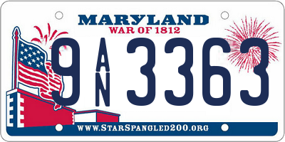 MD license plate 9AN3363