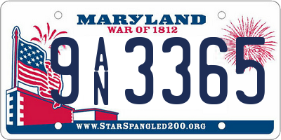 MD license plate 9AN3365