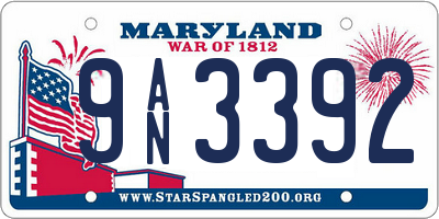 MD license plate 9AN3392