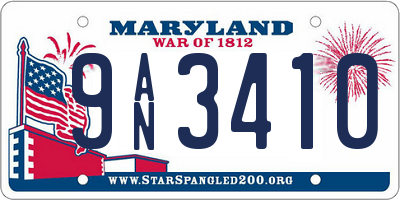 MD license plate 9AN3410