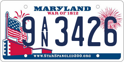 MD license plate 9AN3426