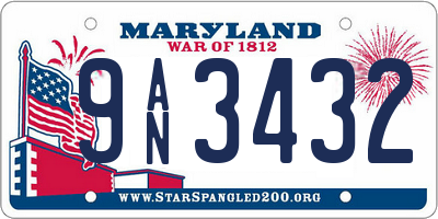 MD license plate 9AN3432