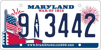 MD license plate 9AN3442