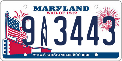 MD license plate 9AN3443