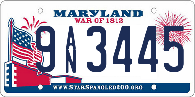 MD license plate 9AN3445