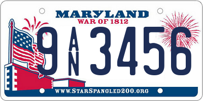 MD license plate 9AN3456