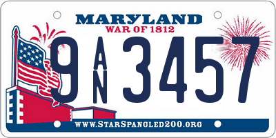 MD license plate 9AN3457