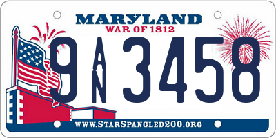 MD license plate 9AN3458