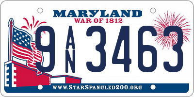 MD license plate 9AN3463