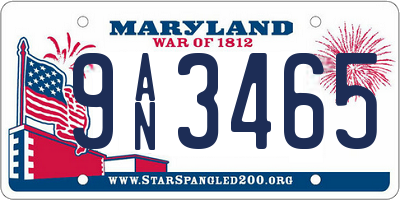 MD license plate 9AN3465