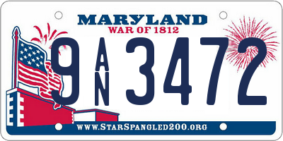 MD license plate 9AN3472