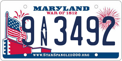 MD license plate 9AN3492