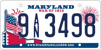 MD license plate 9AN3498