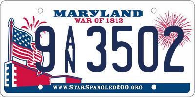 MD license plate 9AN3502