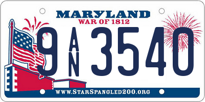 MD license plate 9AN3540