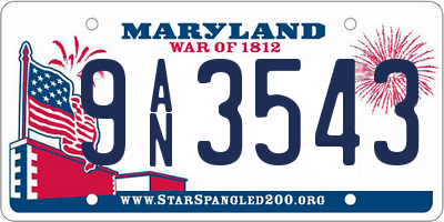 MD license plate 9AN3543