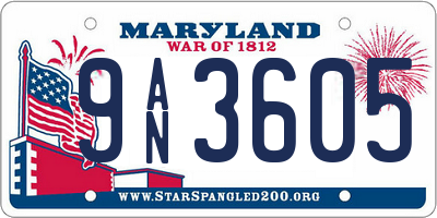 MD license plate 9AN3605