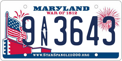MD license plate 9AN3643