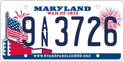 MD license plate 9AN3726