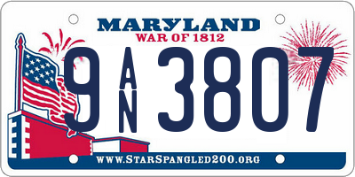 MD license plate 9AN3807