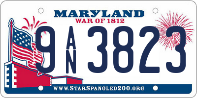 MD license plate 9AN3823