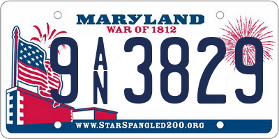 MD license plate 9AN3829