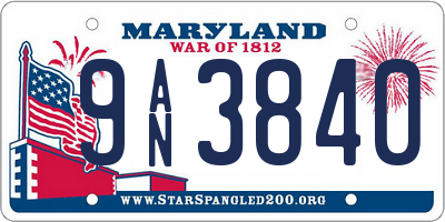 MD license plate 9AN3840